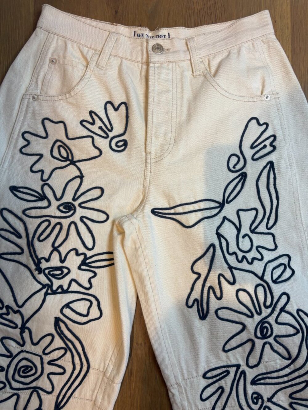 Free People "We the Free" Good Luck Soutache Barrel Jeans in Ivory - Picture 2 of 4